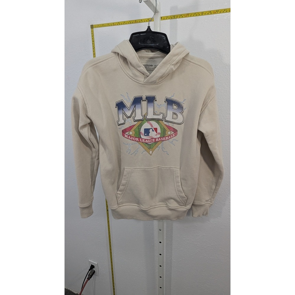 Abercrombie Kids MLB Major League Baseball Relaxed Hoodie Cream Tan Size 11/12